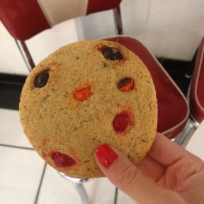 Gluten-free M&M cookie from Lilly Mae's Cinnamon Rolls